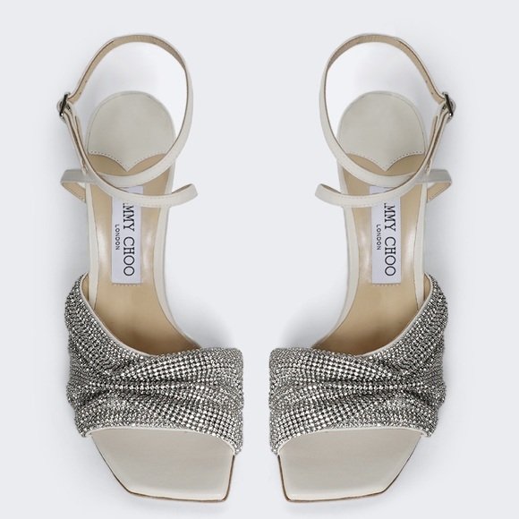 JIMMY CHOO Naria 110 Crystal-Embellished Leather Sandals White $1,625 36 - Picture 4 of 16